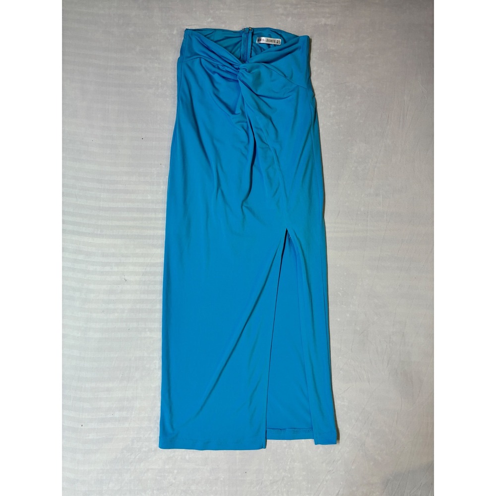Saints + Secrets Bright Blue Twist Front Ruched Maxi Skirt High Slit US S AU 8